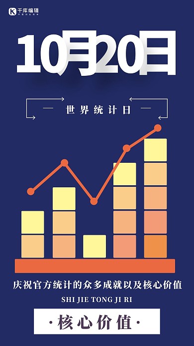 世界统计日简约风世界统计日蓝色简约风创意手机海报