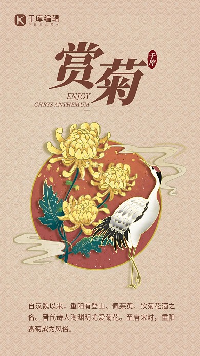 赏菊季菊花棕色中国风简约 海报