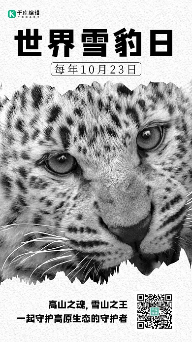 世界雪豹日雪豹白色简约手机海报1