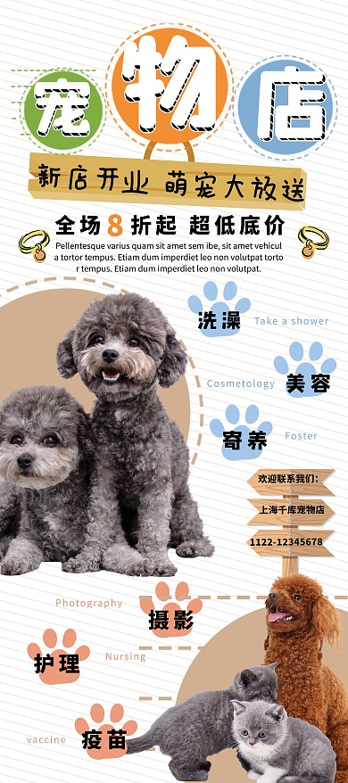 艺术字宠物开业宠物店白色简约展架