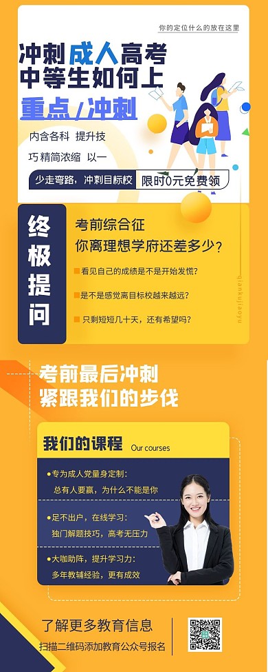 千库编辑原创元素成人教育教育黄色简约宣传营销长图