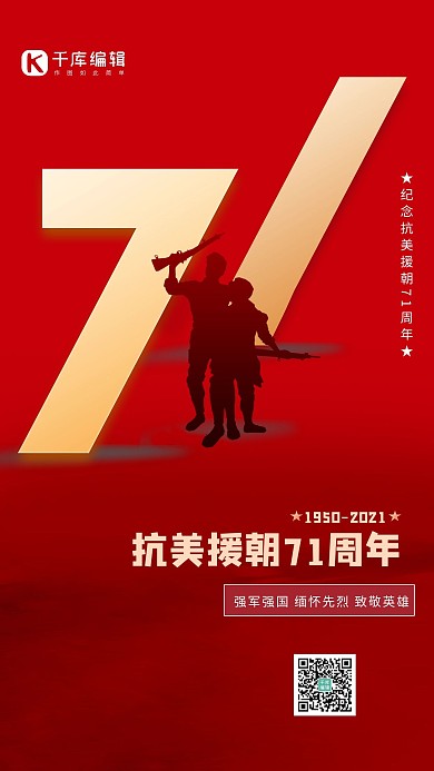 纪念抗美援朝71周年红色简约海报艺术字