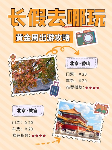 国庆黄金周出游指南故宫旅游黄色简约小红书配图