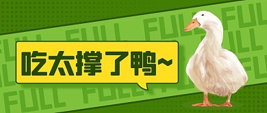吃太撑了鸭趣味绿黄色简约卡通公众号首图