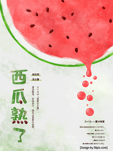 原创清新简约手绘风创意西瓜熟了水果海报