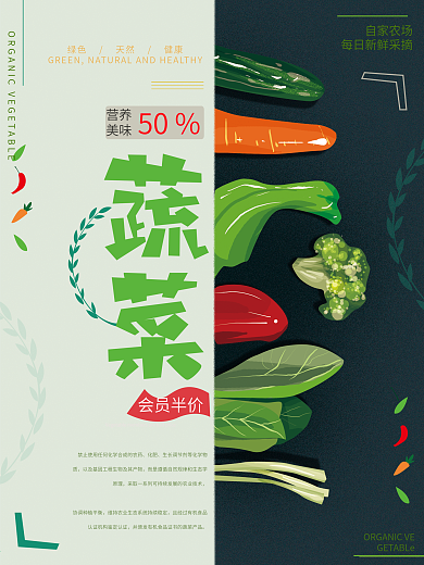 原创手绘清新有机蔬菜海报