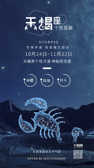 蓝色天蝎座星空背景十二星座海报