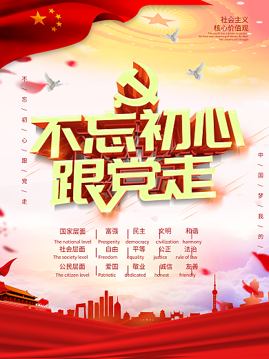 不忘初心跟党走党建海报