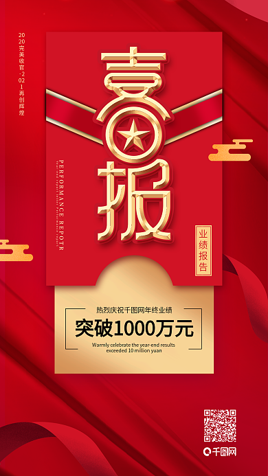 原创喜报年终销售业绩成绩函手机朋友圈海报