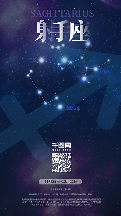 蓝色射手座星空海报十二星座配图