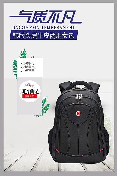 灰色精简干练风绿植地板双肩包电商淘宝主图