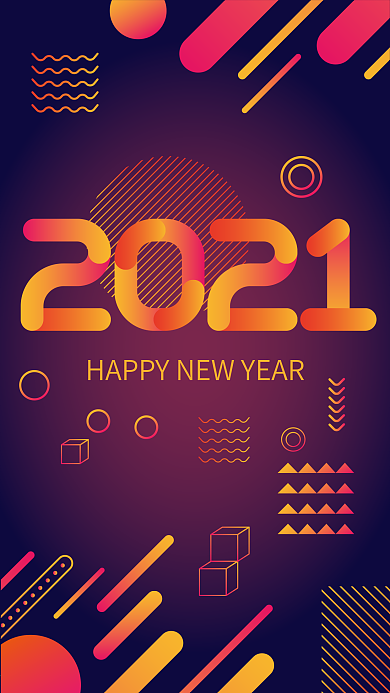 2021新年快乐孟菲斯渐变元素几何体海报