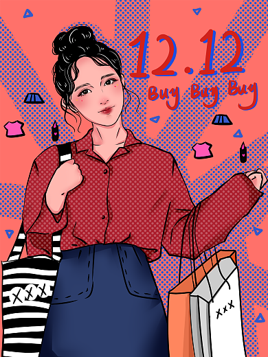 波普风双十二购物狂欢促销女装美妆潮流海报