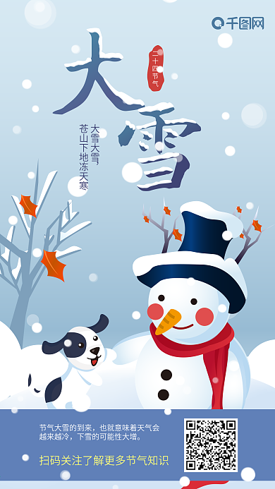 原创大雪节气小清新雪人手机海报4