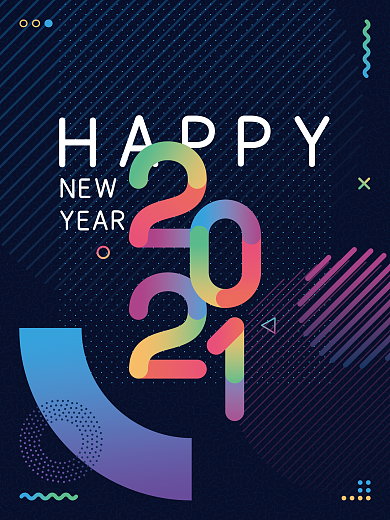 2021新年快乐孟菲斯渐变元素几何体海报