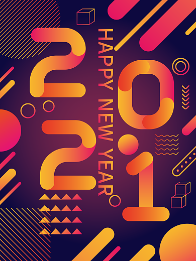2021新年快乐孟菲斯渐变元素几何体海报