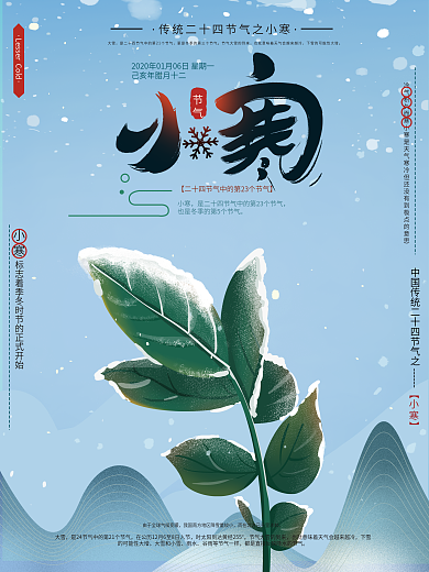原创手绘简约创意植物小寒海报设计