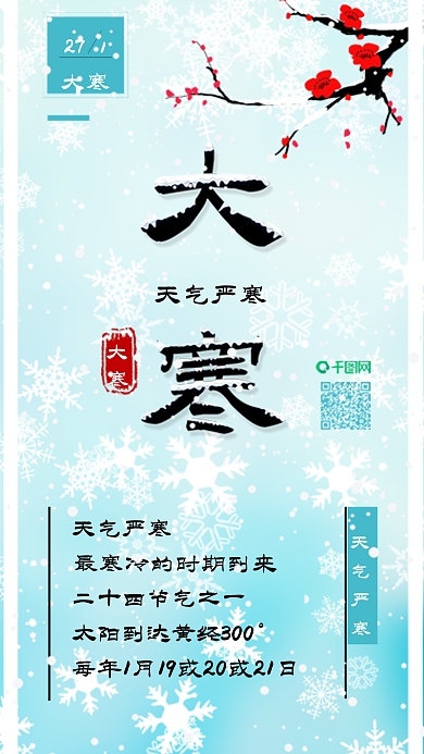 大寒小寒梅花枝二十四节气手机海报配图