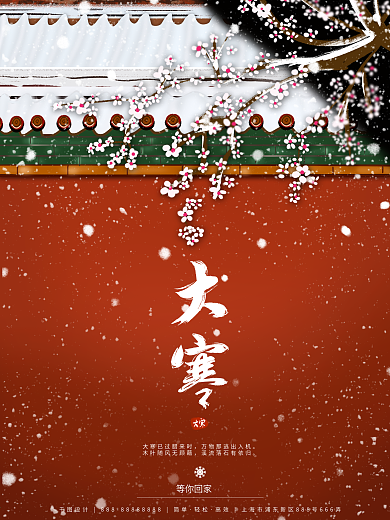 原创手绘插画24节气大寒节气宣传海报