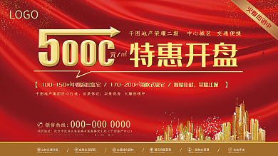 红色大气高端地产特惠开盘展板