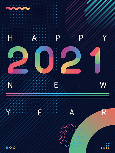 2021新年快乐孟菲斯渐变元素几何体海报