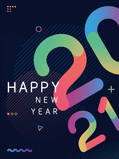 2021新年快乐孟菲斯渐变元素几何体海报