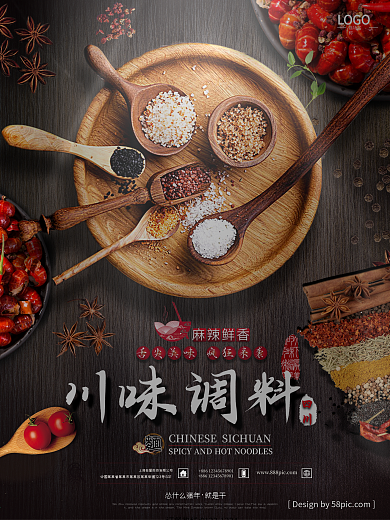 深色背景调味料盐巴味精五香素材食物调料海报