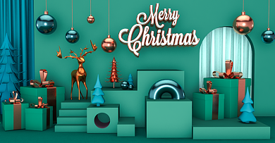 原创圣诞展示C4D立体风场景banner