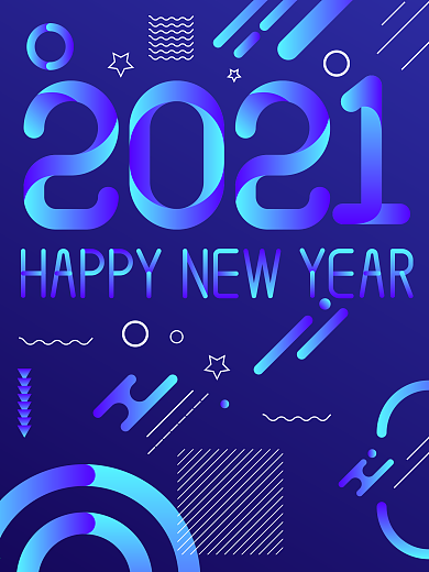 2021牛年新年快乐孟菲斯渐变几何体海报
