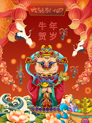 2021牛年春节元旦新年节日地产宣传海报