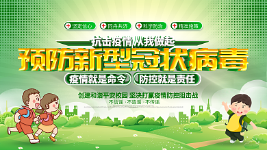 原创绿色清新预防新型冠状病毒校园安全展板