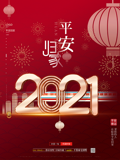 原创红色高端新年春节春运地产行业宣传海报