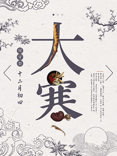 中国风简笔画大寒二十四节气海报