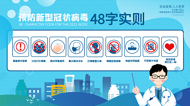 原创防范新型冠状病毒48字守则医疗展板
