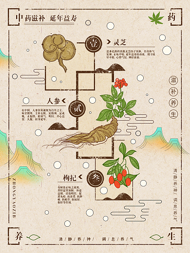 中医中药养生复古中国风手绘插画海报