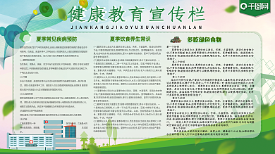 健康教育宣传栏绿色清新社区医院横版展板