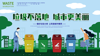 扁平风环保垃圾分类文明建设公益展板