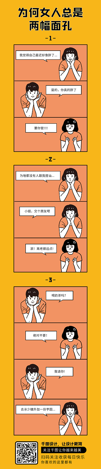 两幅面孔卡通手绘可爱漫画条漫长图