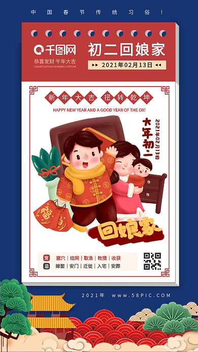 新年正月初一至初八春节手机海报（初二）