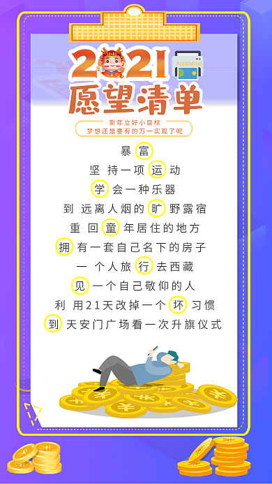 2021愿望清单个人目标手机海报