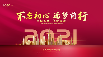 红色大气2021牛年地产促销展板