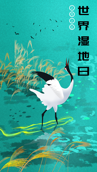 原创手绘插画世界湿地日