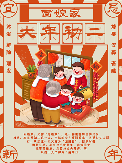 简约大年习俗海报