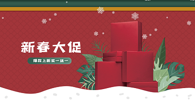 春节新年大促过年喜庆中国风圣诞插画海报