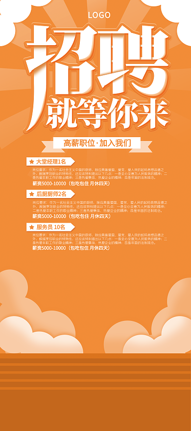 外卖厨师实体行业工作招聘展架