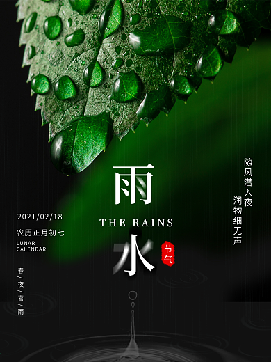 创意留白雨水节气营销海报