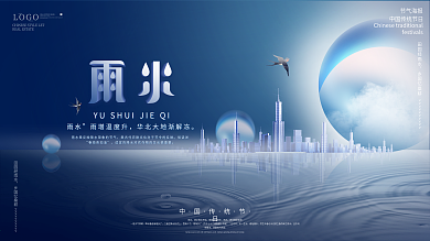 原创简约雨水地产展板