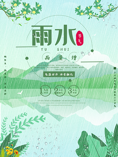 小清新唯美二十四节气雨水节气宣传海报