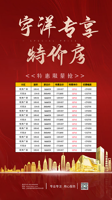 房地产红色简约特价活动促销朋友圈宣传海报