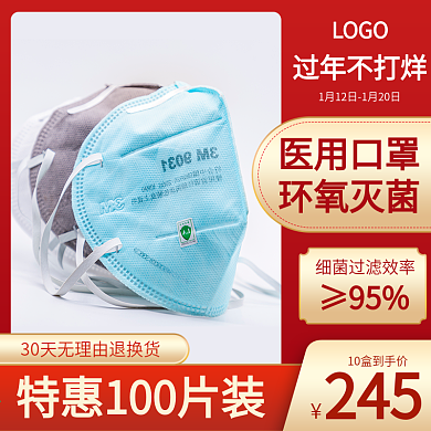 简约大气医用防雾霾病毒n95口罩主图车图